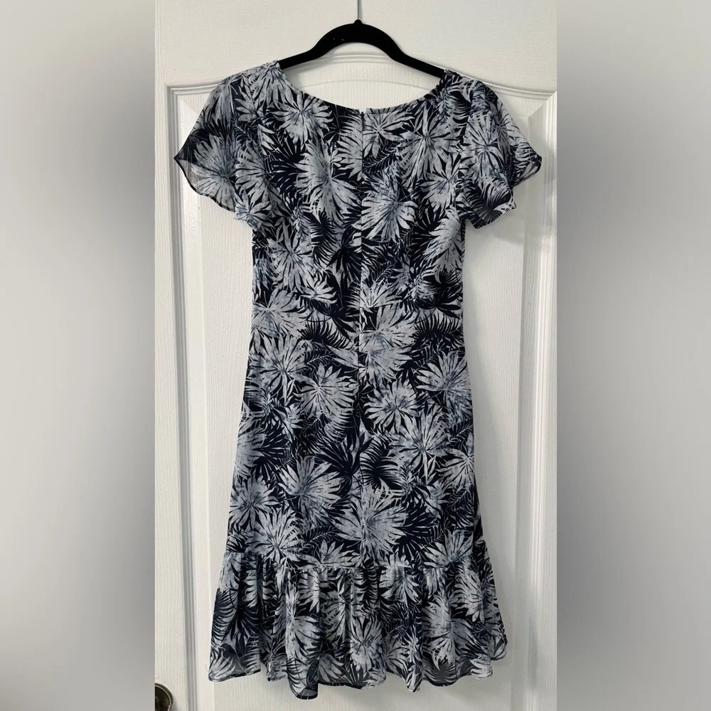 Michael Kors Women's Bali Palm Printed Georgette Cutout Dress Midnight Blue
